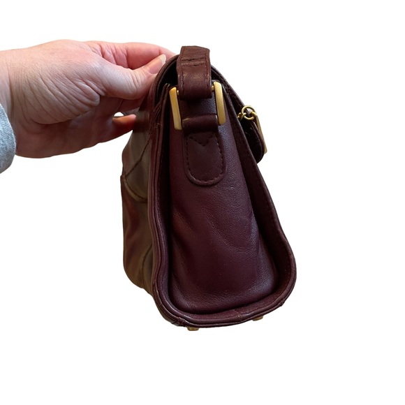 SOLD! Etienne Aigner Genuine Leather Small Crossbody Bag Foldover Burgundy Red - Picture 7 of 12